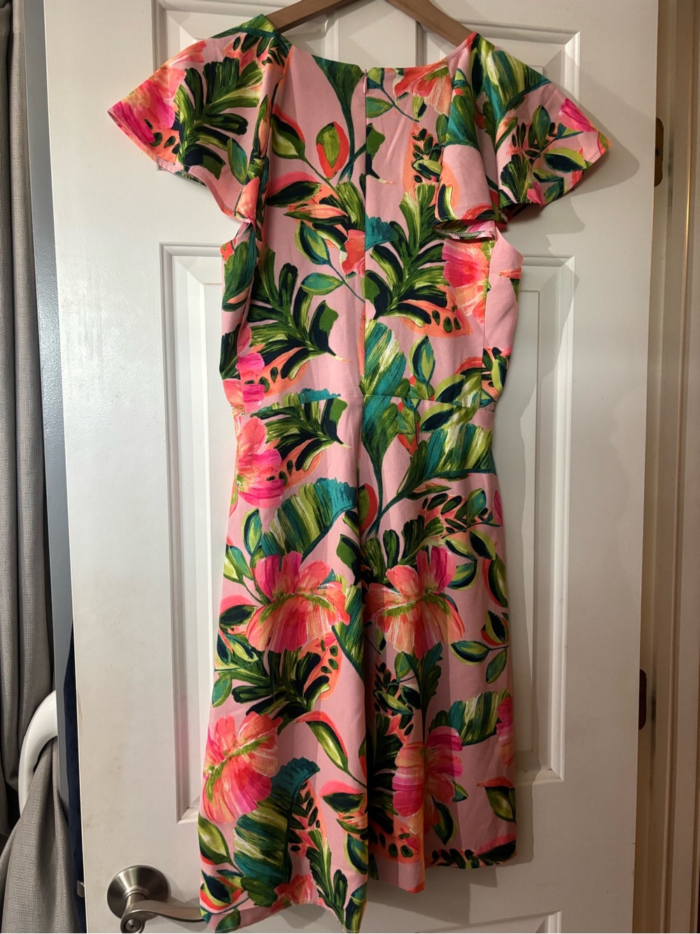 Kensie Pink Floral A-Line Dress with Green Leaf Print